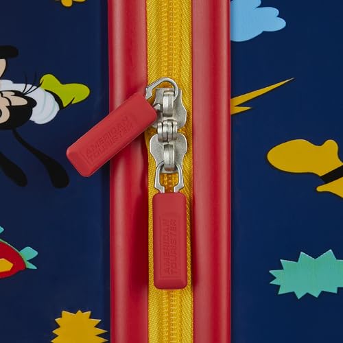 American Tourister Mickey Mouse Carry-On Luggage - Airline Approved, Durable Hardshell with Micky, Donald Duck, Pluto & Goofy - Roll Confidentially with Spinner Wheels & Colorful Adjustable Handle