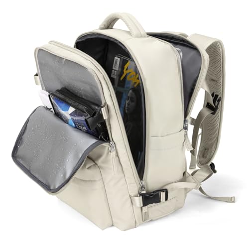 Large Travel Gym Backpack Women Carry On Backpack Flight Approved Hiking Waterproof Rucksack Casual Daypack Laptop bags airplanes Shoes Compartment Personal Item Travel Weekender Bag Essentials Beige
