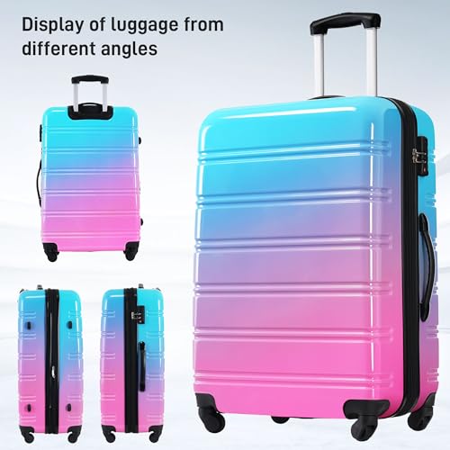 Merax 3-Piece Luggage Set (20" 24" 28"), Gradient Color Hardshell Suitcases,Expandable For Up to 25% More Space, With Scratch-Resistant Surface, Four Multi-directional Wheels,100% PC,Blue and Red