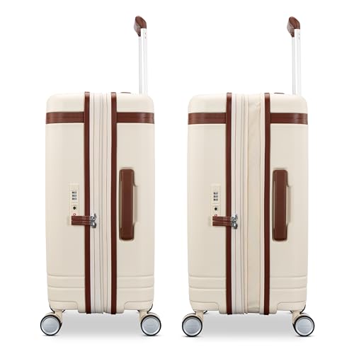 Virtuosa Hardside 21 Inch Carry On Luggage - Airline Approved with 360° Spinner Wheels, RightHeight™ Adjustable Handle - Zippered WetPak™ - TSA Lock - Expandable Light Polycarbonate Shell - Off White