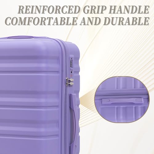 Hardside Luggage Sets, Lightweight Stripes Suitcase with Spinner Wheels, Lavender-181