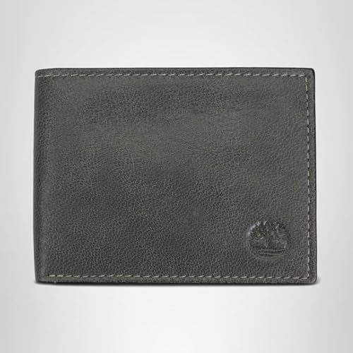 Timberland Men's RFID Blocking Wallet – Genuine Leather Passcase with Removable ID Holder, 6 Card Slots, 2 Billfold Pockets, Slim Design, Charcoal, One Size