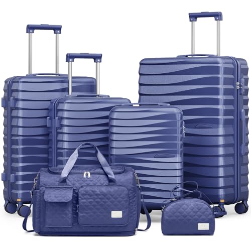 Joyway Luggage Sets 6 Piece with Detachable Spinner Wheels, Lightweight Hard Shell Travel Suitcse Set with TSA Lock (Blue, 6 Piece Set)