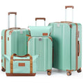 CASELLY Luggage Set 3 Piece with Cup Holder,Hardshell TSA Lock Spinner Wheels Carry on Lightweight Suitcase，Hook and YKK Zipper Fathers Day Gift for Dad Men Husban(Green, 5 piece sets(20/24/28/DB/TB))