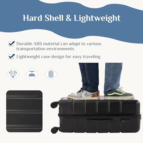 NEWBULIG 21 Inch Carry On Luggage, ABS Hard Shell Lightweight Rolling Expandable Suitcase with Double Spinner Wheels & TSA Lock, Travel Suitcase for Business Trips and Short Vacations, Black