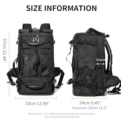 YOUMIAN Large Capacity For Travel Hiking Sports Carry On Backpack Durable Convertible Duffle Bag Laptop airplane (Black, 60L-Large DualMainOpening)