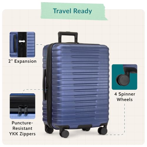 U.S. Traveler Boren Expandable Hardside Rugged Travel Luggage with 8 Spinner Wheels, Navy, Checked-Medium 26-Inch