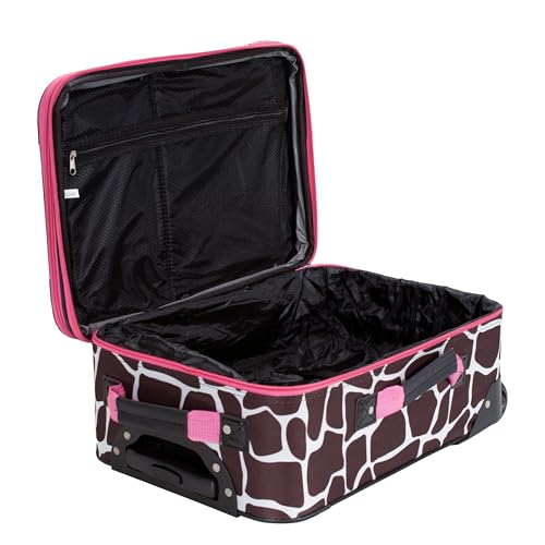 Rockland Fashion Softside 2 Piece Luggage Set, Expandable, (14" Tote/19" Upright), Pink Giraffe