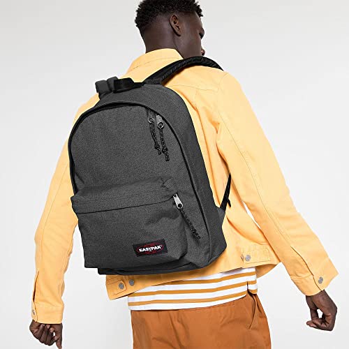 EASTPAK Out Of Office – 31L Backpack with Dual Compartments, 14-inch Laptop Tablet Sleeve, Utility Pocket, Bottle Holder, Black Denim