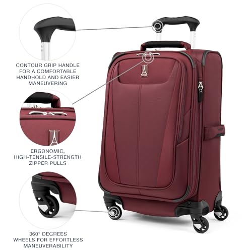 Travelpro Maxlite 5 Softside Expandable Luggage with 4 Spinner Wheels, Lightweight Suitcase, Men and Women, Burgundy, Carry-on 21-Inch