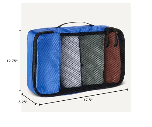 Amazon Essentials 4-Piece Packing Cubes Travel Accessories Set, Space-Saving Luggage Organizers with Double Zipper, Mesh Top, Small/Medium/Large/Slim, Blue (Previously Amazon Basics)