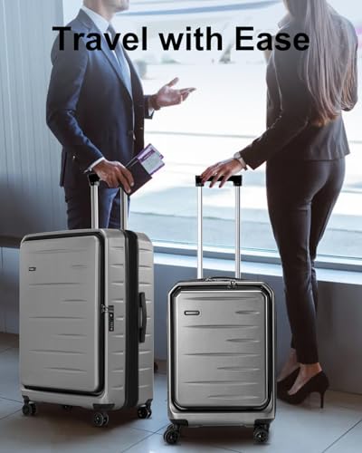 CENSIEN Luggage Sets 2 Pieces, 20 Inch Carry On Luggage and Expandable 28 Inch Checked Luggage with Spinner Wheels, Lightweight ABS+PC Hard Shell Suitcase with Front Opening, TSA Lock (Gray, 20/28)