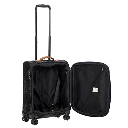Bric's My Safari Spinner Suitcase, Airline Approved Lightweight Expandable Leather Shell Luggage with Smooth 360° Wheels and TSA Lock - 21 Inch, Black