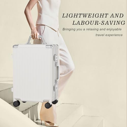 AnyZip Luggage PC+ABS Aluminum Frame Zipperless Checked Luggage Hard Shell Suitcase with TSA Lock Double Spinner Wheels 24 Inch White