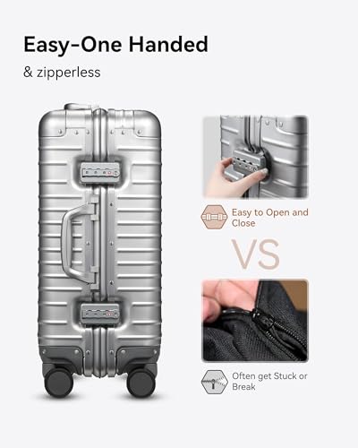All Aluminum Carry On Luggage with Wheels, AV Zipperless Hardshell Suitcase with TSA Lock (ZX-Enhance, Silver, 20 Inch)