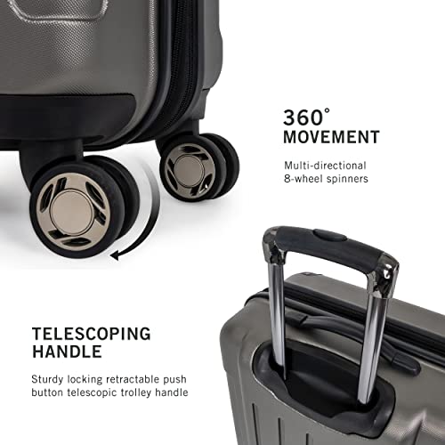 Kenneth Cole REACTION Renegade Luggage Expandable 8-Wheel Spinner Lightweight Hardside Suitcase, Silver, 28-Inch Checked