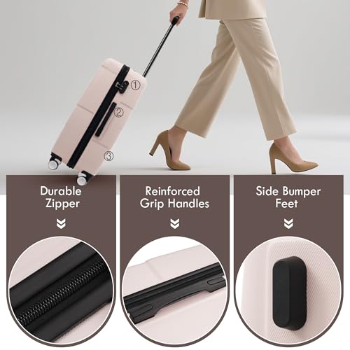 Merax Luggage Sets,ABS Durable Hardcase Suitcase Double Wheels 3 Piece Carry on Suitcase Airline Approved,Light Pink