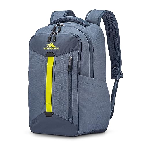 High Sierra Large Backpack Reflective Accent Comfortable Mesh Back School Bag with Tablet Device Sleeve and Adjustable Straps, Grey Blue