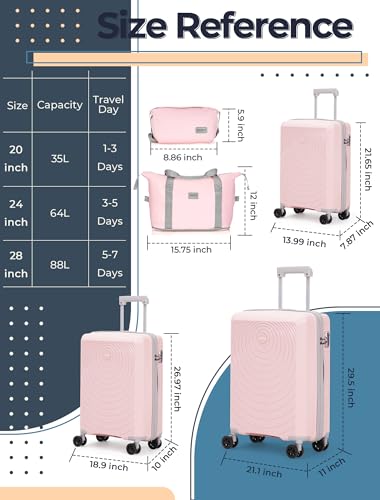 CONCEPTEN Luggage Sets 5 Piece,Lightweight,Impact-Resistant,Wear-Resistant Suitcases with Wheels, Hardshell Suitcase Set with Spinner Wheels, PP Carry on Luggage Set with TSA Lock, Travel Luggage