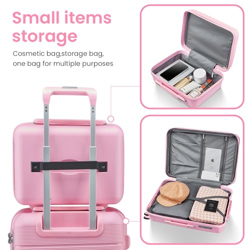 Merax 4 Piece Luggage Set, PP Lightweight Expandable Suitcase with Spinner Wheels and TSA Lock, 14”20”24”28”, Pink