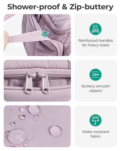 BAGSMART Toiletry Bag for Women with Dual-Padded Handles, Puffy Lightweight Makeup Bag for Makeup Accessories, Brushes Set, Travel-Sized Container, Camel