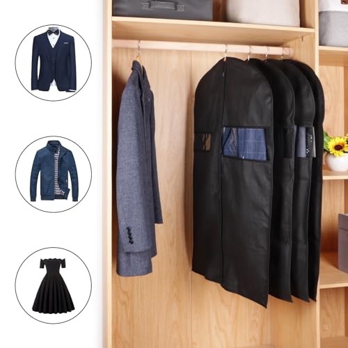 KEEGH 40" Suit Cover Bags for Men (Set of 10) Garment Bags for Hanging Clothes, Suit Bags for Closet Storage or Travel, Clothes Cover for Suits Coats with Clear Window and Label Pocket, Black