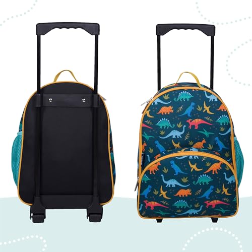Wildkin Kids 16 Inch Rolling Luggage for Boys & Girls – Lightweight Carry-On Suitcase with Telescoping Handle & Rolling Wheels for School, Travel & Overnight Trips, Ages 3–7 – Jurassic Dinosaurs