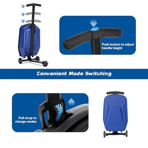 Lavoker 20" Hardshell Scooter Suitcase for Kid & Adult Foldable 2 in 1 Ride on Carry on Travel Trolley Scooter Luggage With Wheels