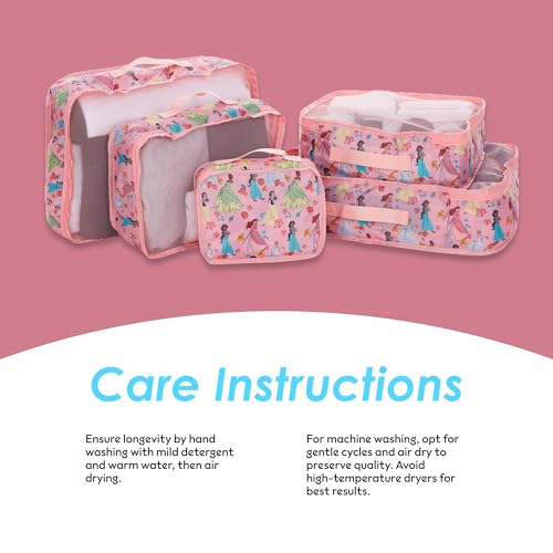 Disney Princess Cinderella Packing Cubes - Winnie the Pooh, Minnie Mickey Stitch 5 Piece Packing Cubes Compression - Travel Essential Accessories - Luggage Suitcase Organizer Set - For Kids, Adults