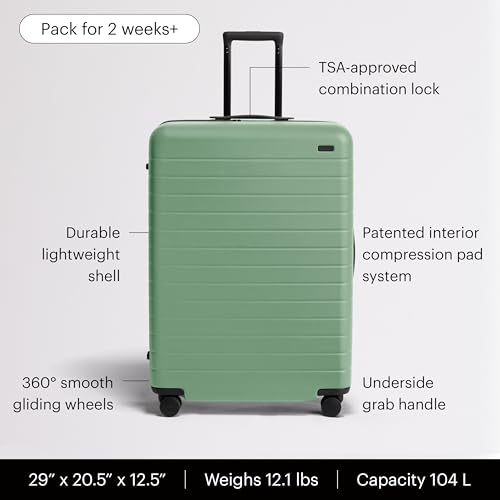 Away Large Checked Luggage - 29-Inch Lightweight Hardside Suitcase with Four WhisperGlide 360° Spinner Wheels, Interior Compression System, TSA-Accepted Lock - Sea Green