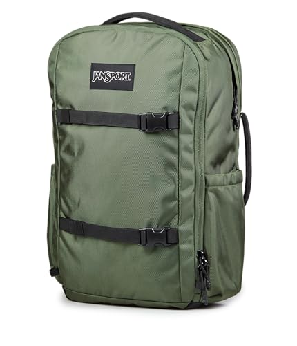JanSport Venture Pack – Travel Pack With Large Main Compartment with Compression Straps, Dual Water Bottle Pockets, Padded Hip Belt & Luggage Trolley Pass-Through, Cargo Green