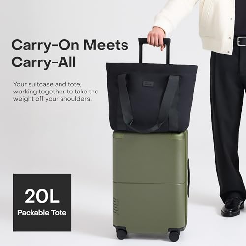 July Carry On Max Expandable - 21.5" Airline Approved Carry On Luggage with Travel Tote, Rolling Suitcase for Men & Women - TSA Lock Spinner Suitcase, Silent Wheels, Expansion Zip - Moss