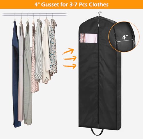 MISSLO 65" Long Garment Bags for Travel Dress Bags for Hanging Clothes 2 Packs Wedding Dress Cover Waterproof Clothes Protector for Closet Storage for Gowns, Tuxedos, Coats, Black