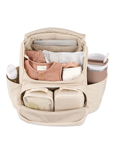 Skip Hop Diaper Bag Backpack with Portable Changing Pad Adjustable Pocket for 30 oz. Tumblers 9 Total Pockets Insulated Packing Cubes Luggage Sleeve & Stroller Straps Fits a 14” Laptop Forma Next Oat
