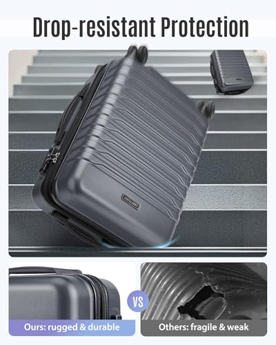 LIGHT FLIGHT Expandable Carry On Luggage 22x14x9 Airline Approved with Double Spinner Wheels, 20 Inch Lightweight Hard Shell Rolling Suitcases with TSA Lock, Gray