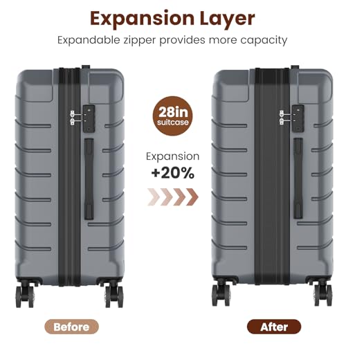ExoRoute Luggage Sets 3 Piece, Hardside Carry On Suitcase with Spinner Wheels, Lightweight Durable Luggage for Travel | TSA Lock, Expandable Suitcase Set for Men and Women（20/26in） (Grey)