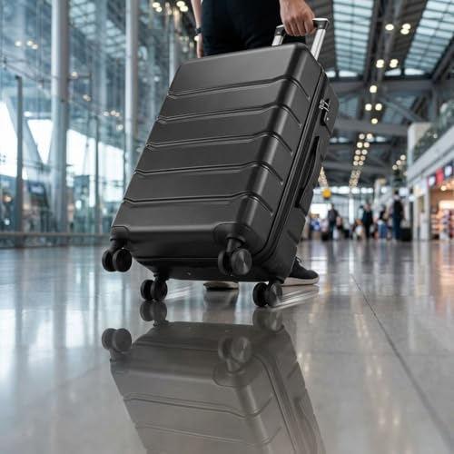 Relyblo 28-Inch Hardside Luggage - Lightweight Expandable Checked Suitcase with TSA Lock and 360 Spinner Wheels, Black