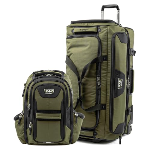 Travelpro Bold Softside 2-Piece Set — Expandable 2-Wheel Upright Large Luggage with Backpack, Olive/Black