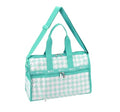 LeSportsac Willow Check Deluxe Medium Weekender Crossbody Bag, Style 4318/Color E880, Delicate Mint Green & Crisp White Interpretive Large Format Houndstooth Check, Light Teal Trim