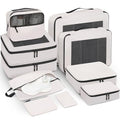 Prezon Mesh Packing Cubes for Travel, Durable Luggage Organizer with Sturdy Material and Double Zippers, Comprehensive Set for Travel Accessories Storage, 10 set, cream