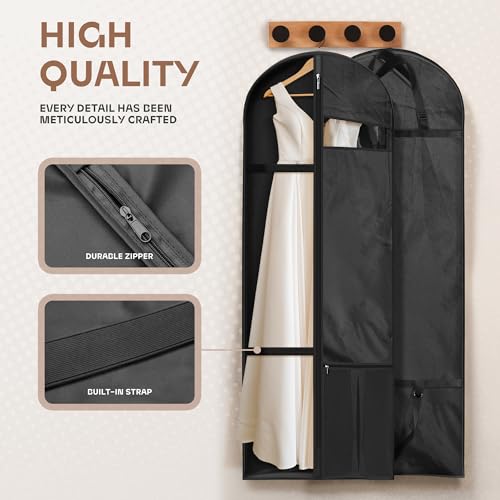 Lazebox 65" Travel Garment Bag with Accessories Zipper Pocket, Heavy Duty Suit Bag for Suits, Tuxedos, Dresses, Coats, Black, 1 pack