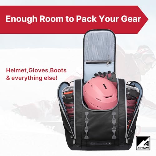 Athalon Everything Ski Boot Bag – Gear Pack with Ventilated Boot Compartments, Waterproof Bottom, Hideaway Helmet Sling, 58.5 Liter Capacity