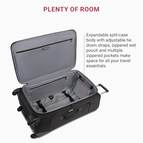 SWISSGEAR Sion Softside Expandable Spinner Luggage Durable Lightweight Travel Suitcase, Black, Checked-Large