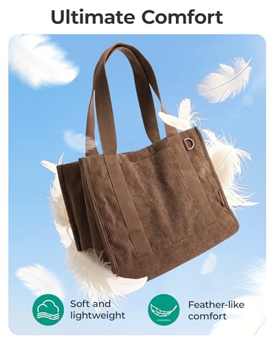 BAGSMART Corduroy Tote Bag for Women Work, Small Bible Mom Bag w/ 40oz Tumbler Holder, Padded 14" Laptop Bag for Teacher, Nurse Daily Commute