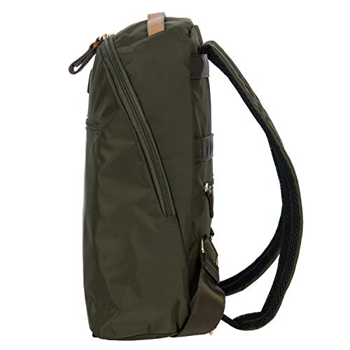 Bric’s X-Travel City Backpack 13 Inch, Lightweight Designer Daypack with Leather Trim, Large Compartments, Padded Straps and Trolley Sleeve for Everyday or Travel Use - Olive