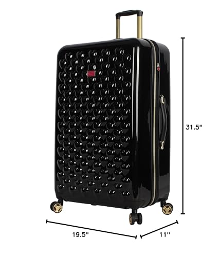 Betsey Johnson 30 Inch Checked Luggage Collection - Expandable Scratch Resistant (ABS + PC) Hardside Suitcase - Designer Lightweight Bag with 8-Rolling Spinner Wheels (Heart to Heart Black, 30in)