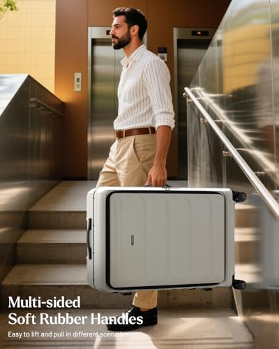 CENSIEN Checked Luggage, 28 Inch Luggage with Spinner Wheels, Large Suitcase with Lightweight PC Hard Shell, Aluminum Frame, Top Opening, YKK Zipper, TSA Lock (White, 1PC)