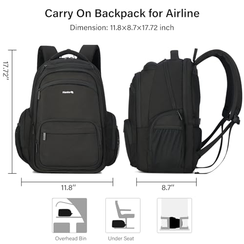 Hanke College Laptop Backpack Multi-Pocket, 18-Inch Large Travel Backpack for Men Women, Water Resistant College Bookbag for 15.6 Inch Laptop, Casual Daily Personal Item Size Airline Approved,Black