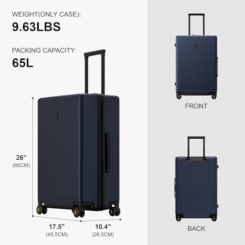 LEVEL8 Elegance Checked Luggage, 24 Inch Hardside Suitcase, Lightweight Matte Hardshell with Tsa Lock, Large Suitcases with Spinner Wheels, Navy Blue