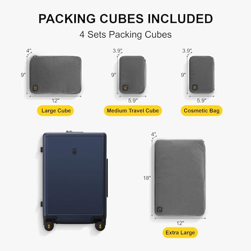 LEVEL8 Elegance Checked Luggage, 24 Inch Hardside Suitcase, Lightweight Matte Hardshell with Tsa Lock, Large Suitcases with Spinner Wheels, Navy Blue